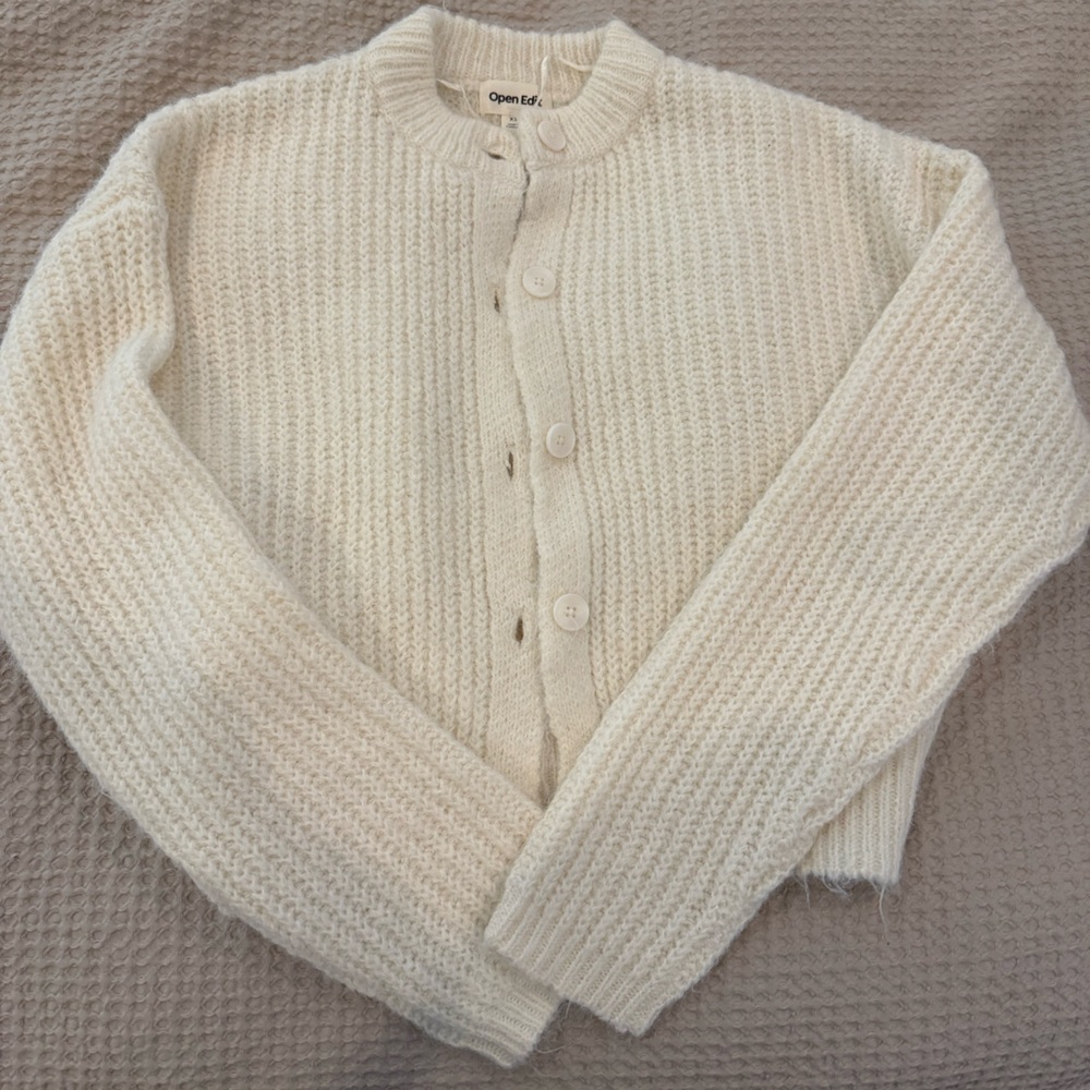 Open Edit Women's White Knit Cardigan